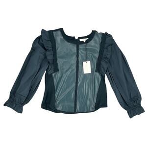 Melissa Nepton Agath 3/4 Sleeve Mixed Media Top Medium Faux Leather
